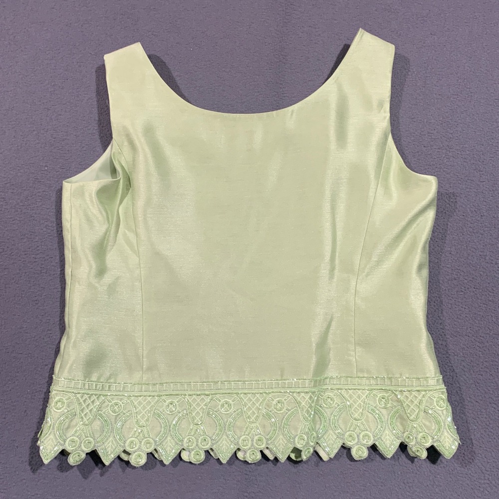 Kasper Womens 3 Piece Skirt Suit Chartreuse Green Beaded Size 10 Formal - Picture 12 of 16